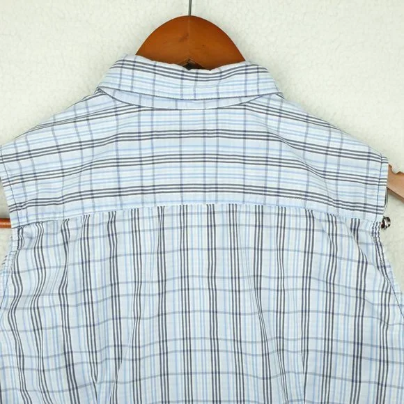 Columbia Womens Button Up Shirt Medium Blue Plaid Sleeveless Outdoor Classic - Picture 6 of 9